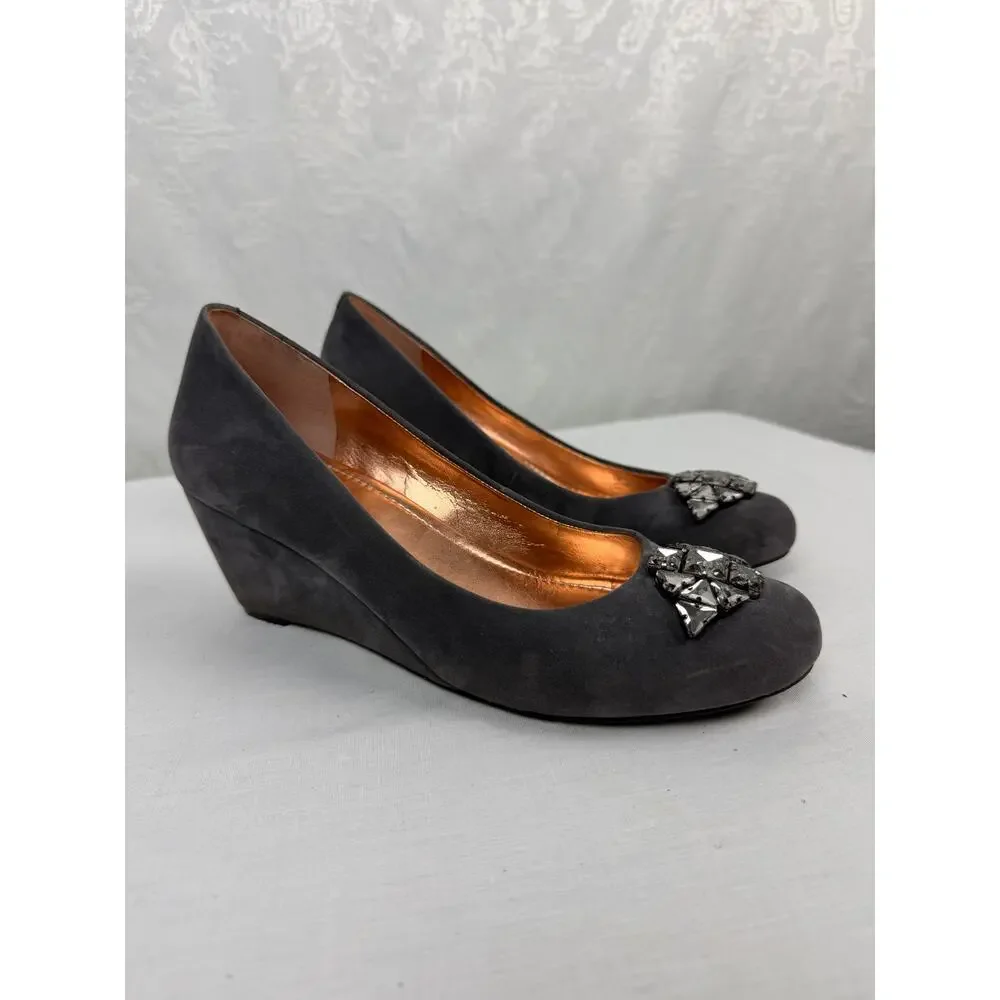 BCBG Max Azria Black Suede Embellished Wedge Pumps Women's Size 8